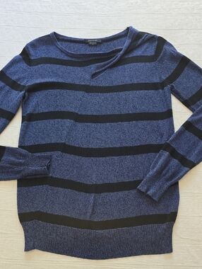 Mel & Lisa Blue & Black Striped Silk Cotton Sweater Womens Size XS